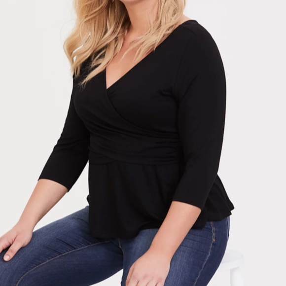 *NWT* SUPER SOFT BLACK OR WHITE SURPLICE PEPLUM TOP - Picture 2 of 14